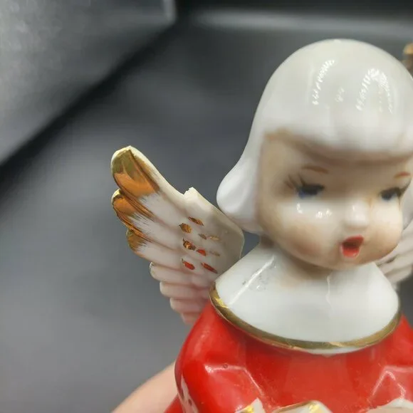 2 Vintage Japan Christmas Choir Angels w/Hymnal & Accordion Red Gold Trim - Picture 8 of 9